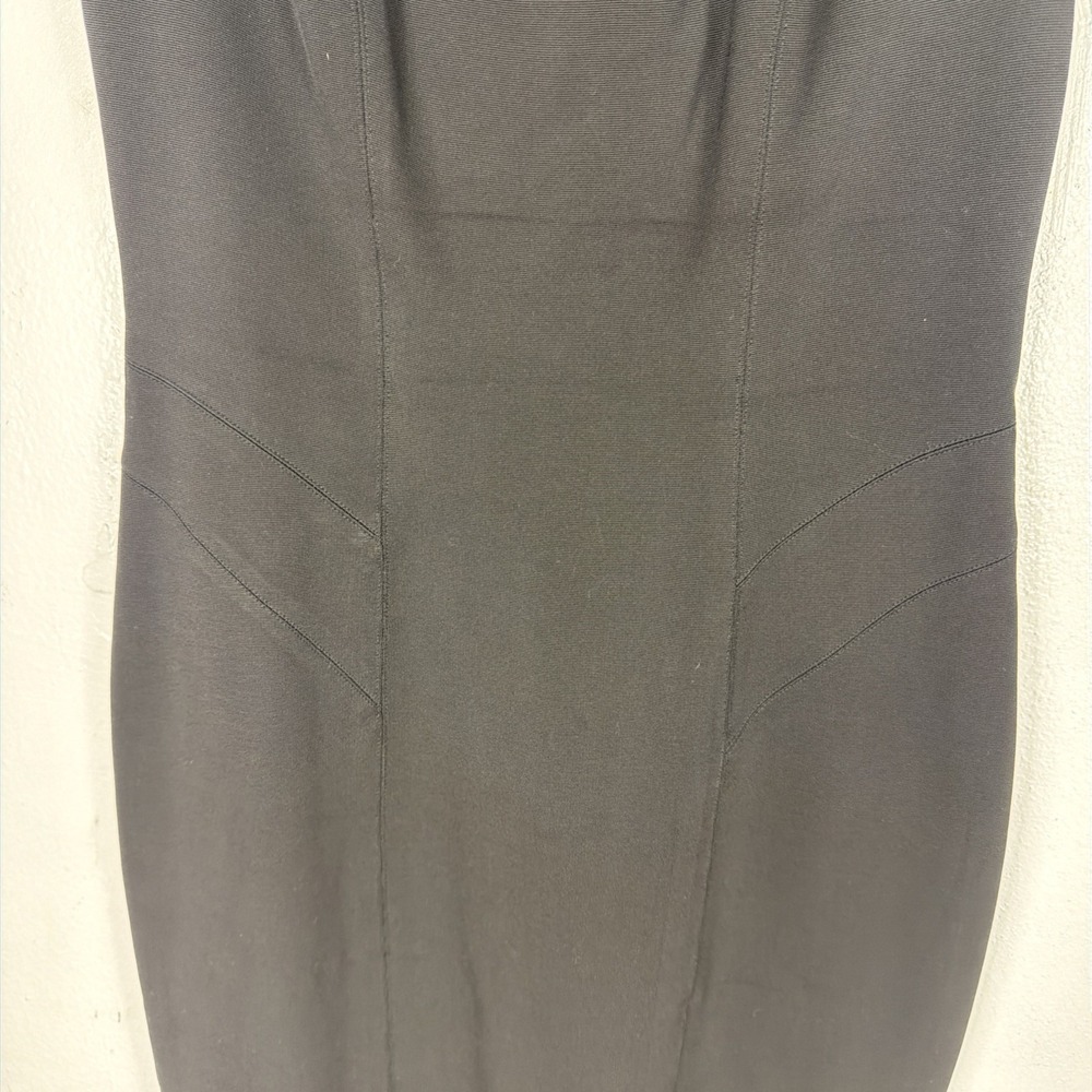 Vintage Y2K 90s Cachet Neckline Design Black Cocktail Office Midi Dress 4 - Picture 2 of 7